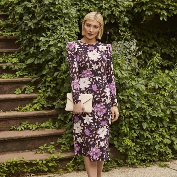 Floral Long Sleeve Bodycon Midi Dress 
